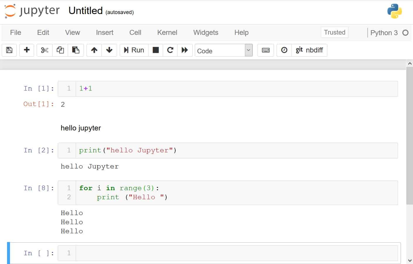 Sample Untitled Jupyter Notebook Screenshot