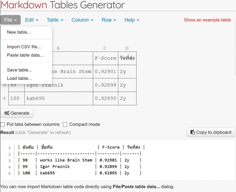 Markdown Tables Generator Screenshot