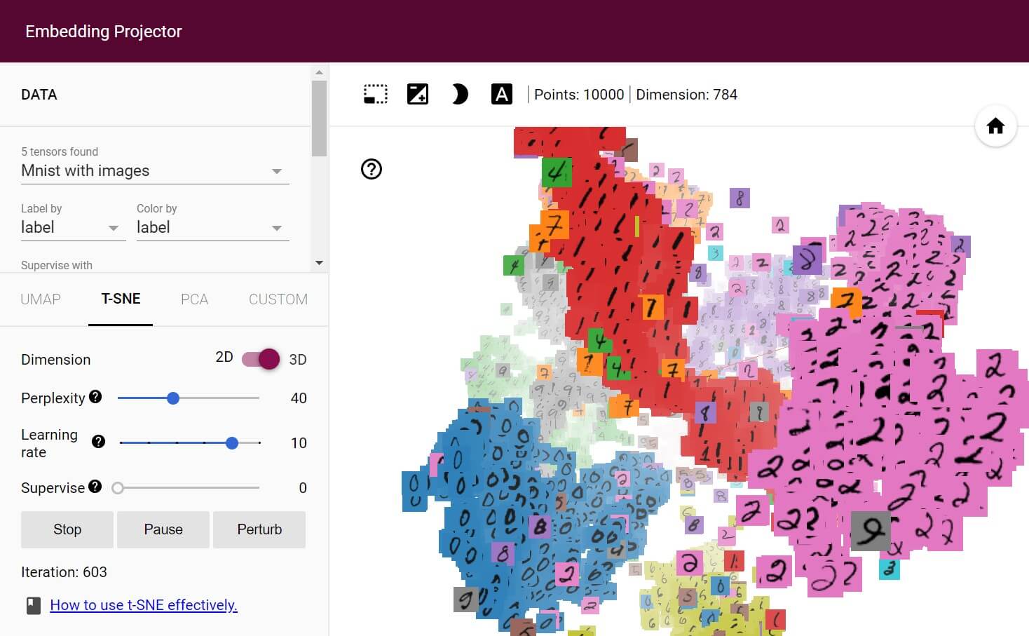 TensorBoard Embedding Projector MNIST T-SNE