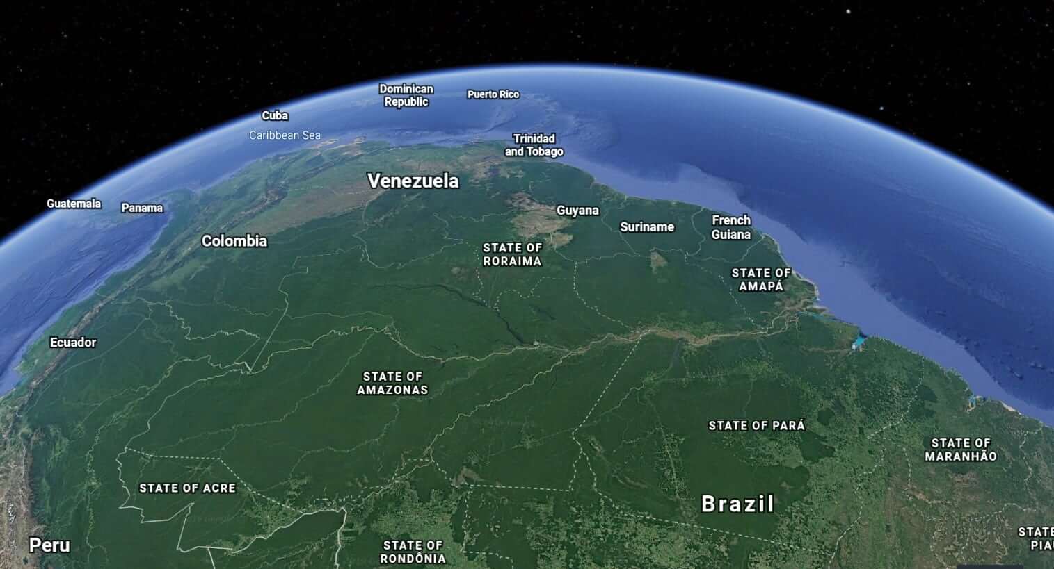 amazon river from space Credit google earth
