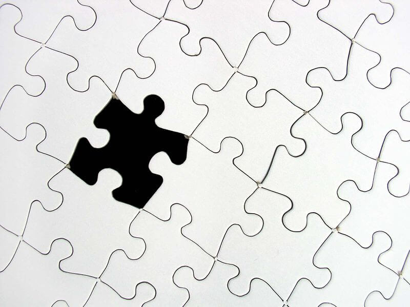 Missing Puzzle piece, black and white. Credit https://commons.wikimedia.org/wiki/File:Puzzle_black-white_missing.jpg