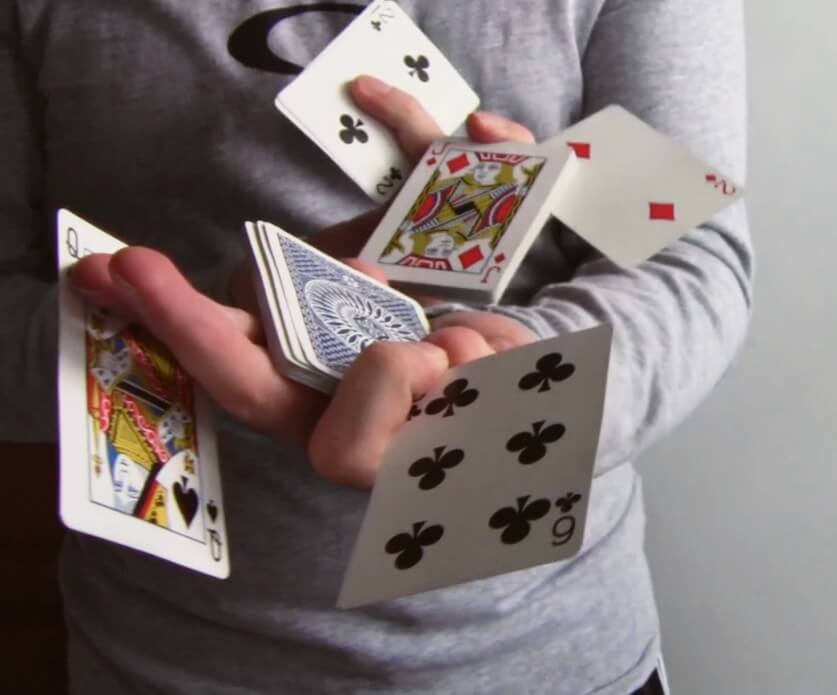 An advanced two-handed flourish. Credit https://en.wikipedia.org/wiki/Cardistry#/media/File:Display_Card_Flourish.jpg