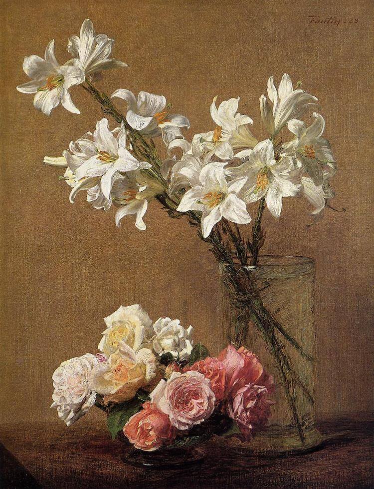Roses and Lillies by Henri Fantin-Latour (1888). Credit https://www.wikiart.org/en/henri-fantin-latour/roses-and-lilies-1888
