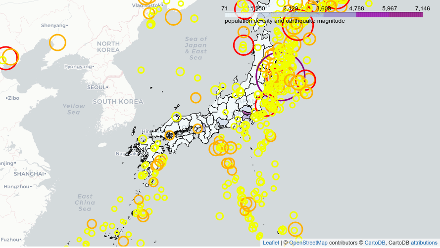 visualize earthquake magnitude in Japan