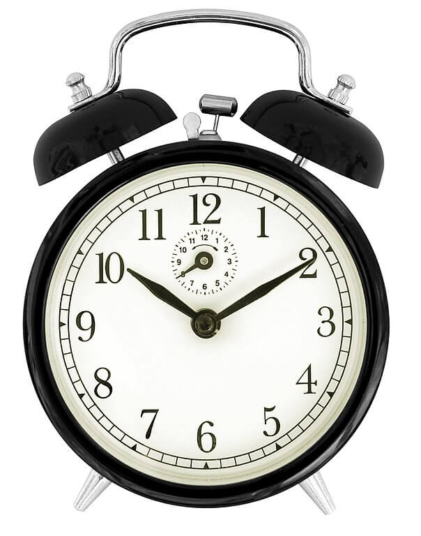 The face of a black windup alarm clock. Credit https://commons.wikimedia.org/wiki/File:2010-07-20_Black_windup_alarm_clock_face.jpg