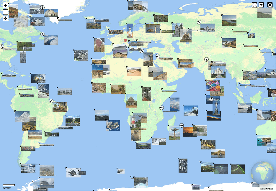 Geocoded images on a worldmap. Credit https://commons.wikimedia.org/wiki/File:Wikiminiatlas_commons_standalone_2.png
