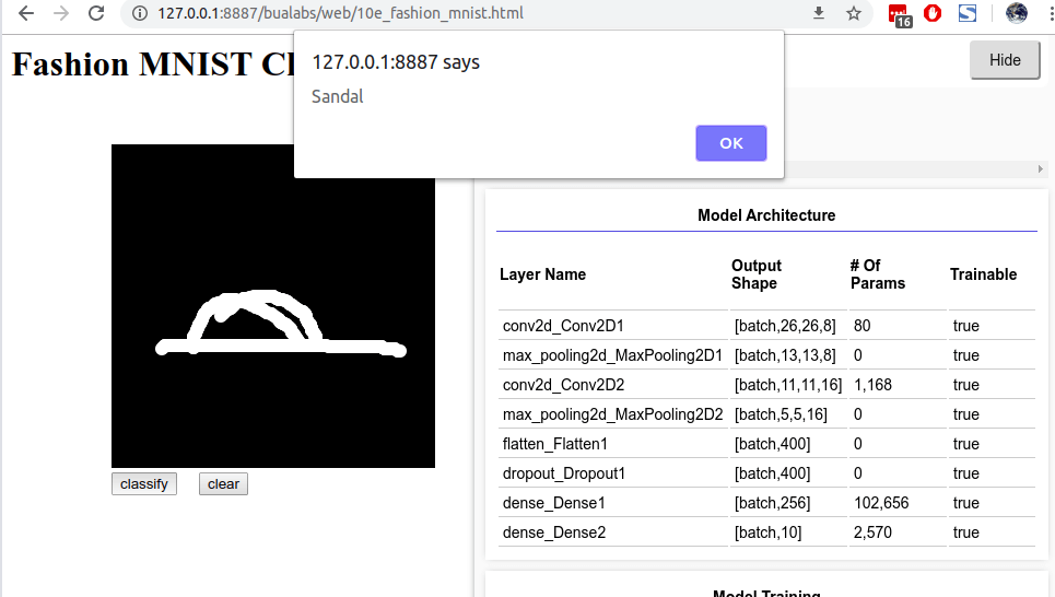 10e fashion mnist model predict sandal