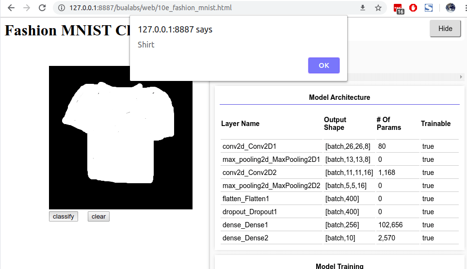 10e fashion mnist model predict shirt