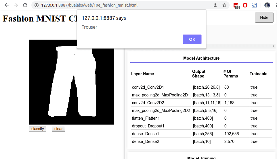 10e fashion mnist model predict trouser