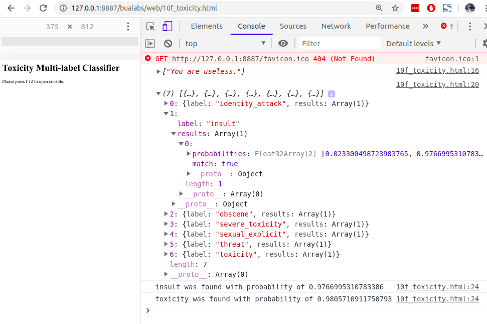 Result of "You are useless." Toxicity Multi-label Classifier.