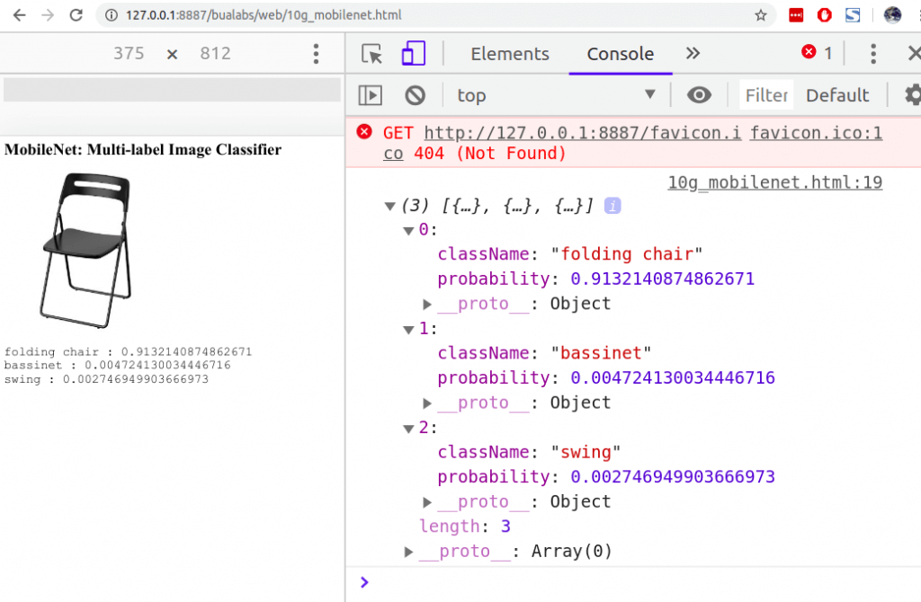 Result of MobileNet Image Classification - Folding Chair. Credit https://www.ikea.com/th/en/p/nisse-folding-chair-black-30162208/