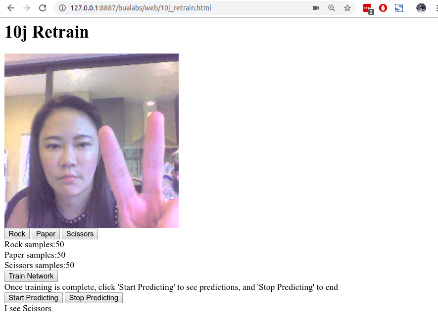 Model Predict Scissors. 10j Retrained MobileNet classify image from Webcam