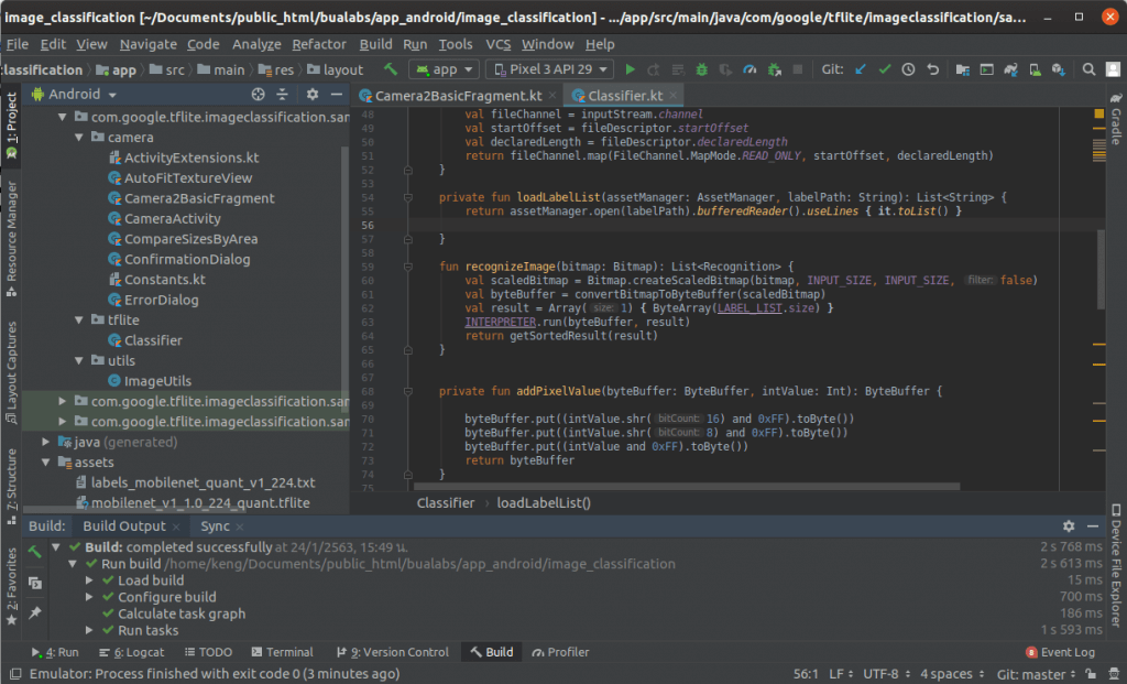 AI App Image Classification Android with TensorFlow Lite Predict Remote Control from Front Camera Real-Time Build Completed Successfully