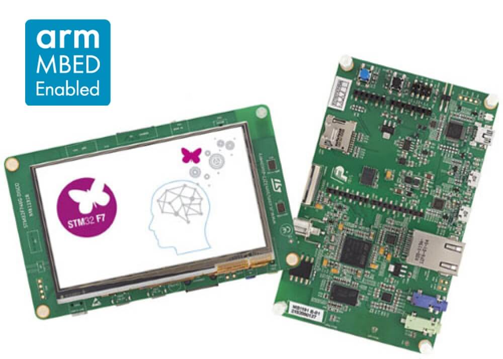 STM32F746 Discovery kit (using Mbed). The Discovery kit enables a wide diversity of applications taking benefit from audio, multi-sensor support, graphics, security, video and high-speed connectivity features. Credit https://www.st.com/en/evaluation-tools/32f746gdiscovery.html