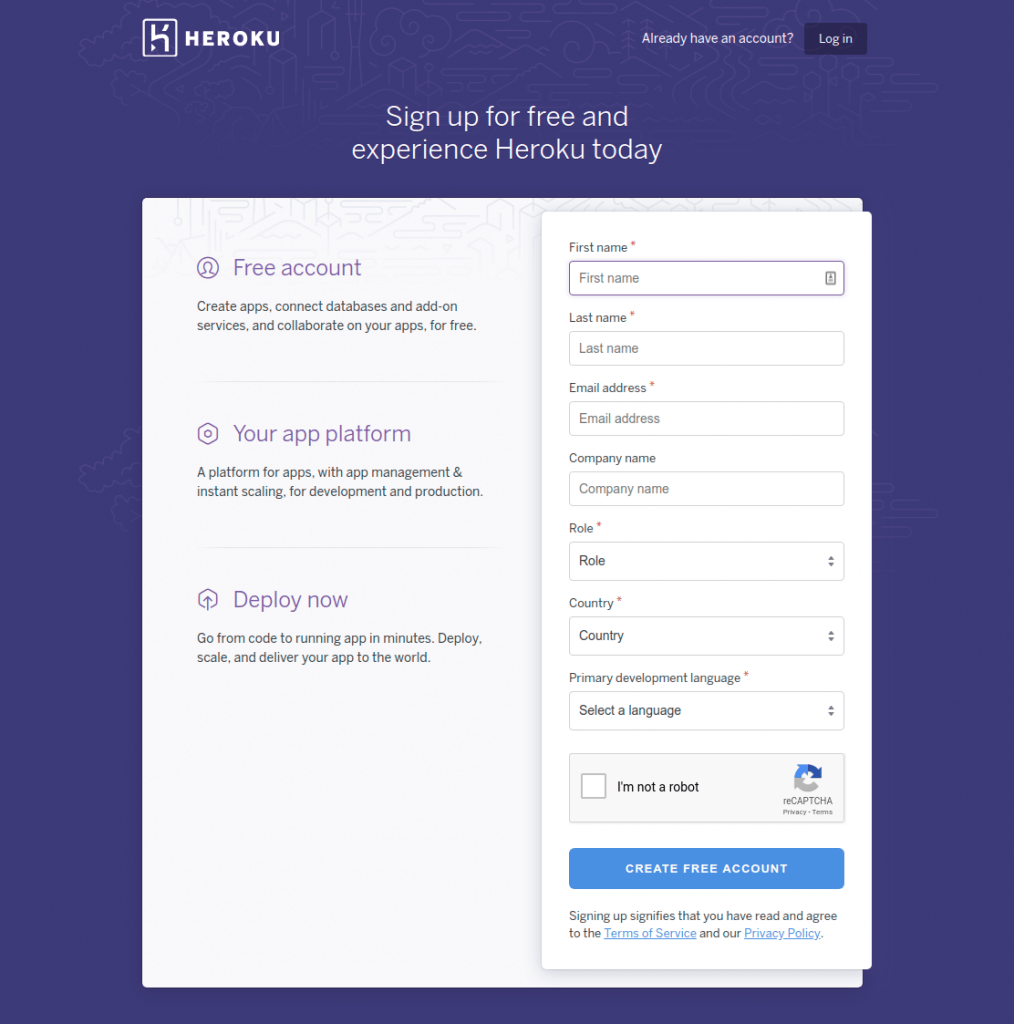 Heroku Sign up form