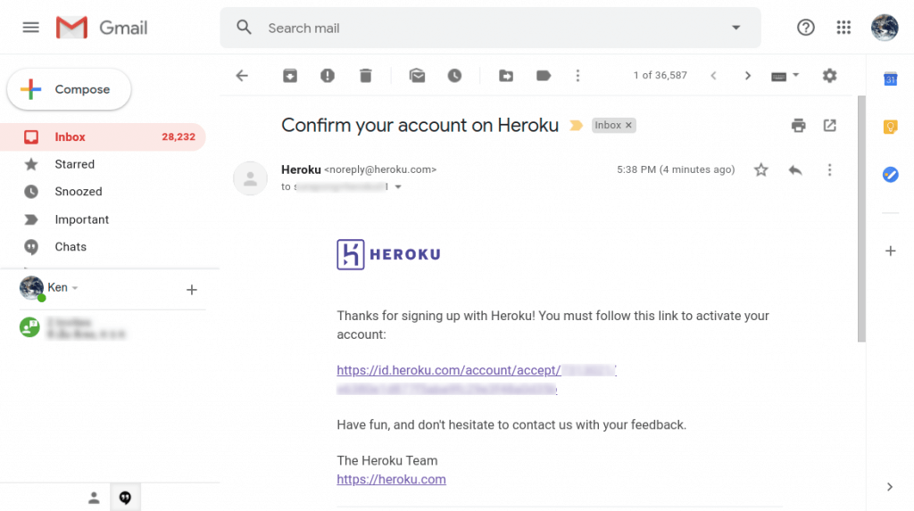 Heroku Sign up Confirm e-mail