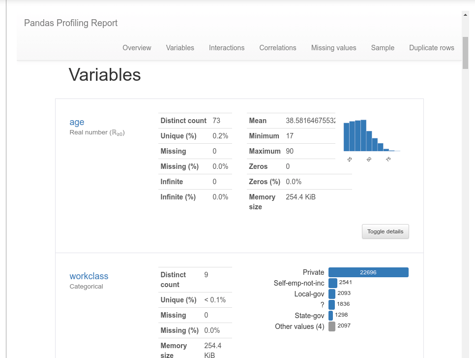 Panda_UI Pandas Profiling Report Variables