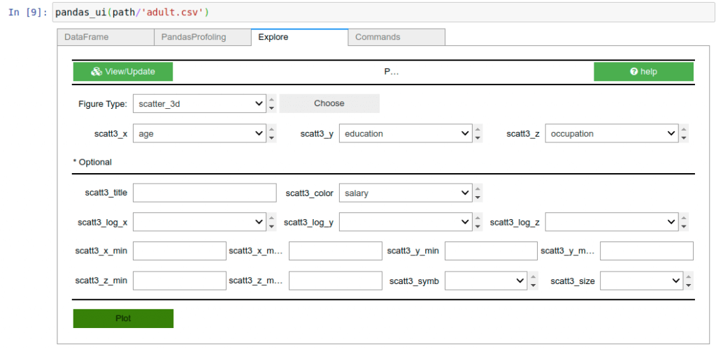 Pandas_UI Form for Plots Scatter 3D