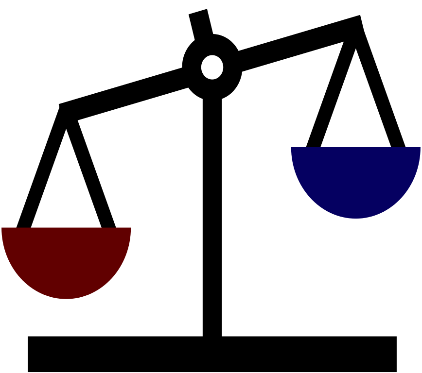 Unbalanced scales. Credit https://commons.wikimedia.org/wiki/File:Unbalanced_scales_simpler.svg