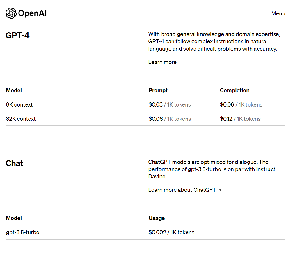 OpenAI Pricing. Credit: Pricing (openai.com)